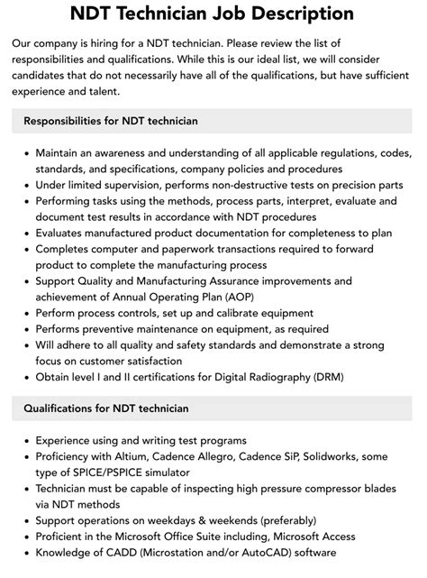 NDT Technician Job Description