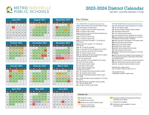 Nashville School Calendar Overview