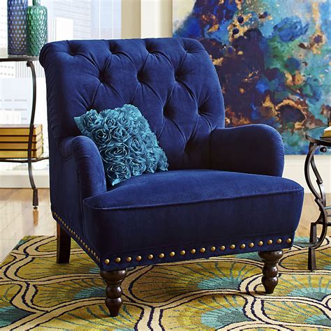 Navy Blue Accent Chair in a bedroom