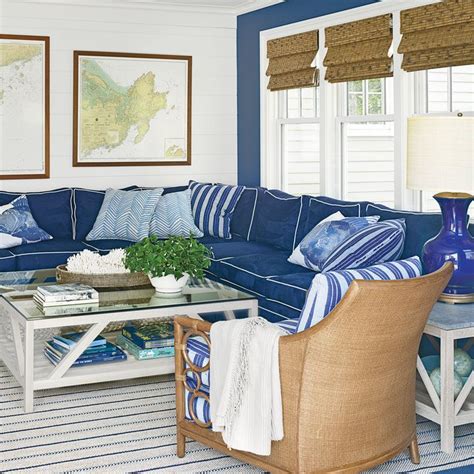 Navy Blue Couch in a Coastal Decor