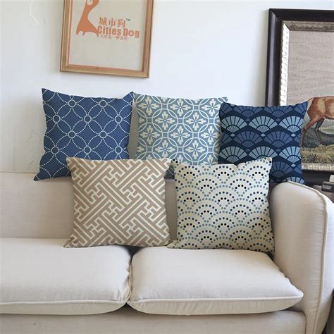 Navy Blue Couch Pillows Geometric Pattern