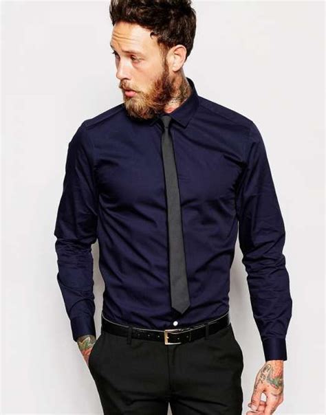 Navy Blue Dress Shirt with Tie