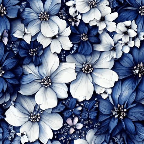 Navy Blue Floral Pattern Wallpaper