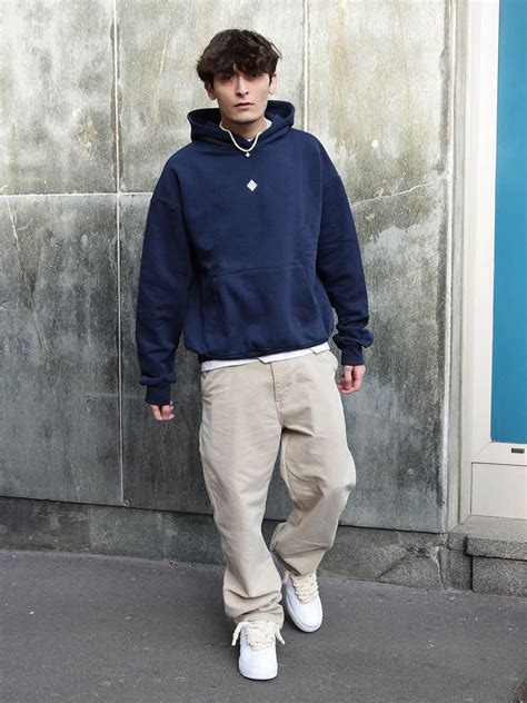 Navy Blue Hoodie Street Style