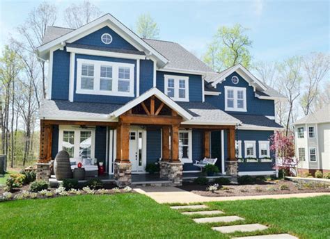 Navy Blue House Exterior Landscaping