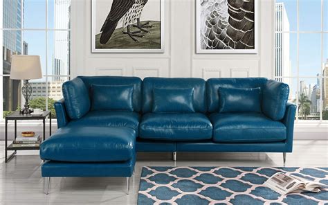 Navy Blue Leather Couch in a living room