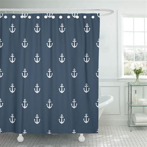 Navy Blue Shower Curtain with Anchor Pattern