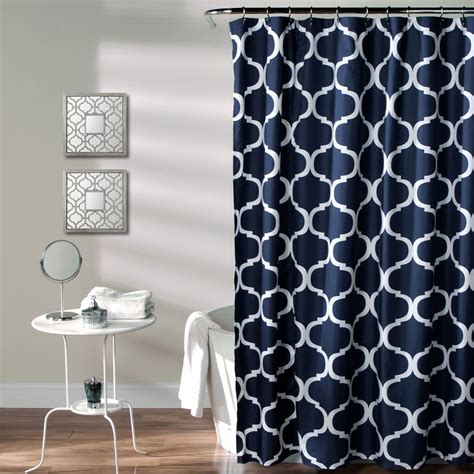 Navy Blue Shower Curtain with Geometric Pattern