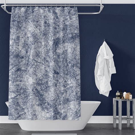 Navy Blue Shower Curtain with Rustic Design