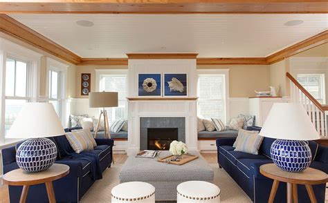 Navy Blue Sofa in a coastal living room