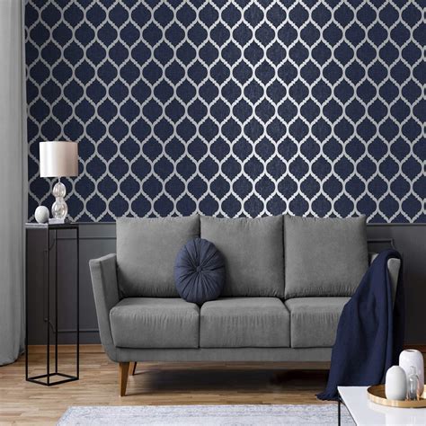 Navy Blue Trellis Wallpaper