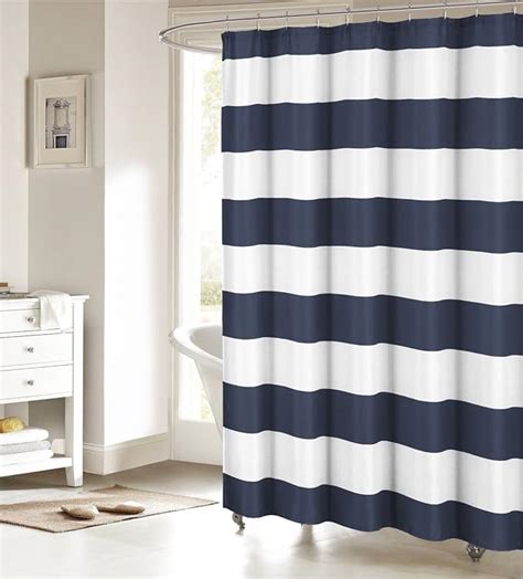 Navy Blue and White Striped Shower Curtain