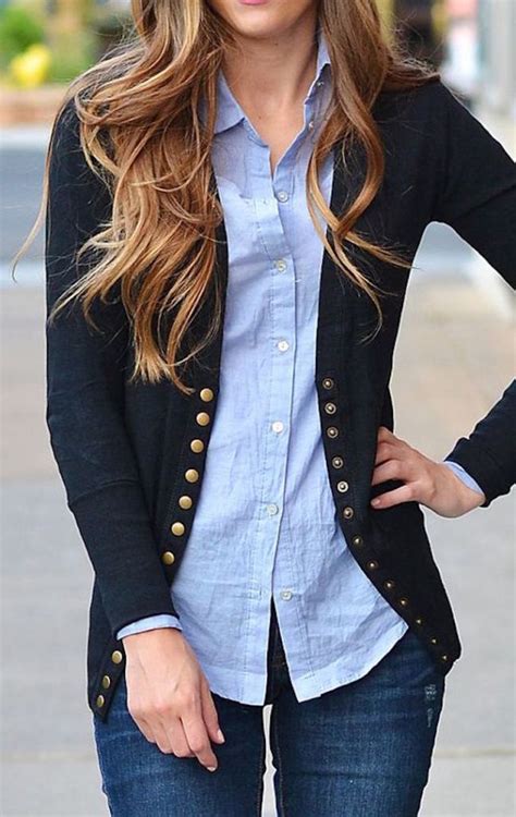 Navy Cardigan Office Wear