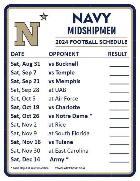 Navy Football Schedule for the Season