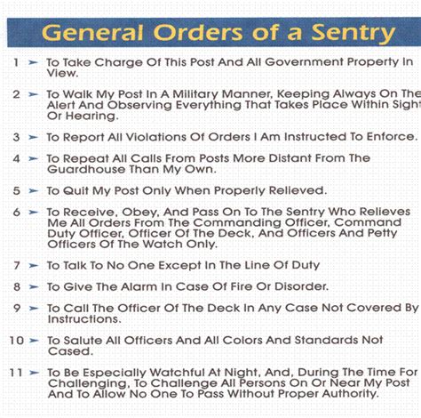 Navy General Orders and Core Values