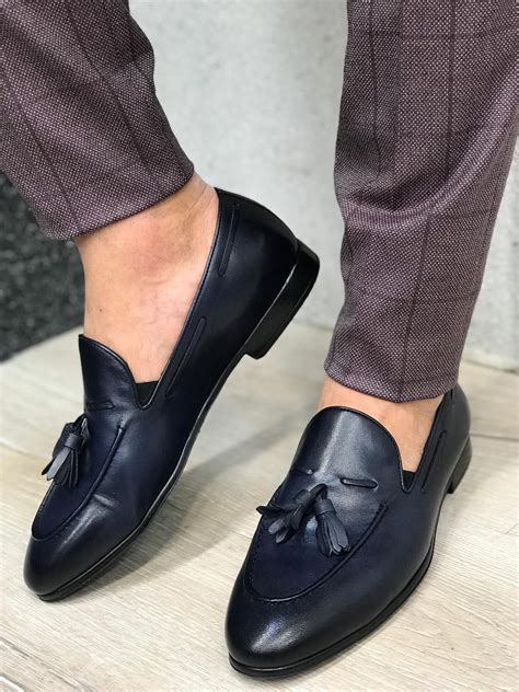 Navy Loafers with Tassel Detail