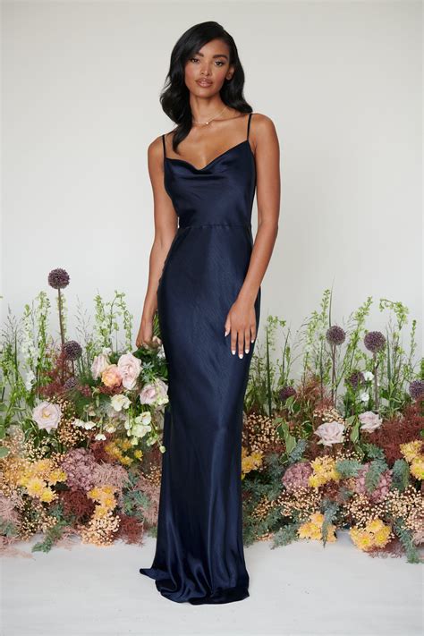 Navy Satin Dress Style