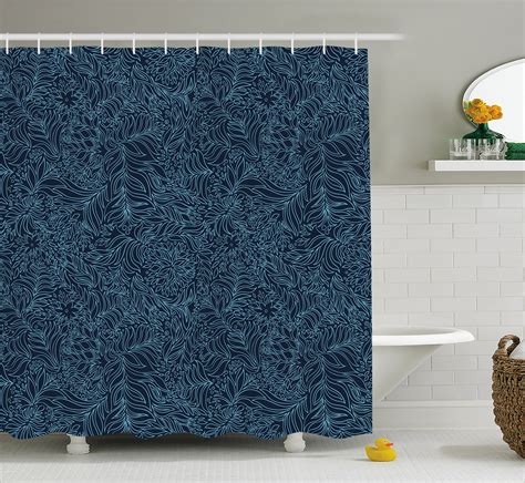 Navy Shower Curtain with Abstract Patterns