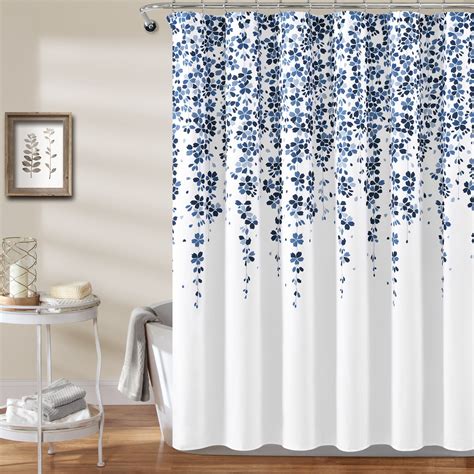 Navy Shower Curtain with Florals