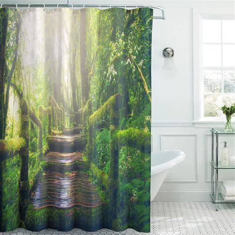 Navy Shower Curtain with Nature Scenes