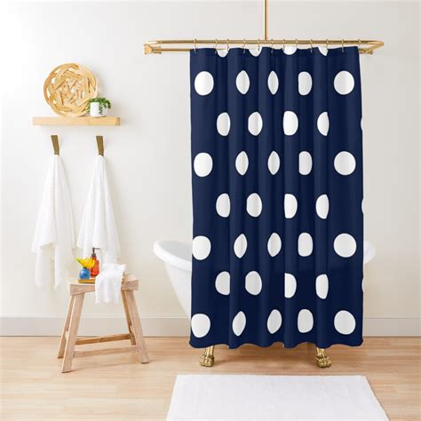 Navy Shower Curtain with Polka Dots