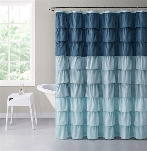 Navy Shower Curtain with Ruffles