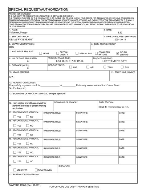 Navy Special Request Chit Form