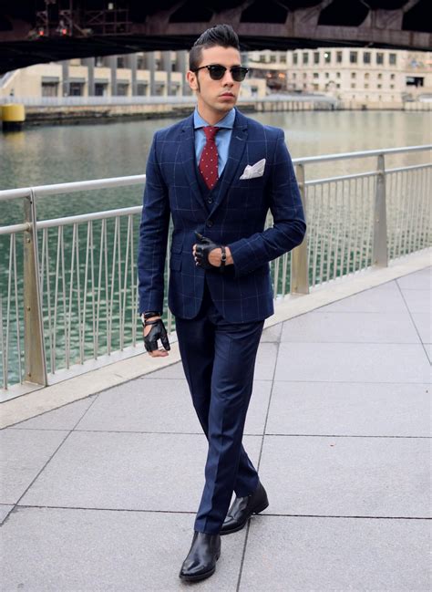 Navy Suit and Brown Chelsea Boots