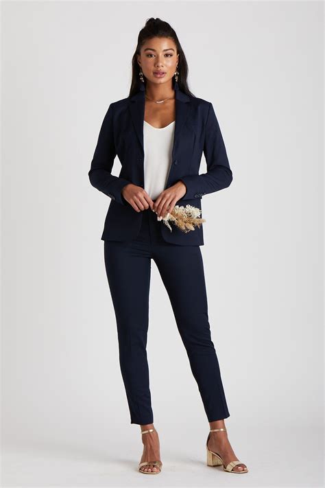 Navy suit and black shoes for women