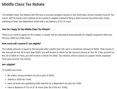 New Jersey Middle Class Tax Rebate