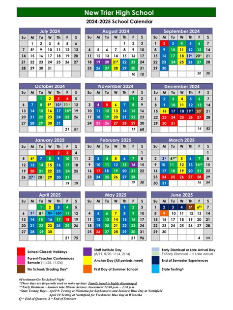 New Trier School Calendar Overview