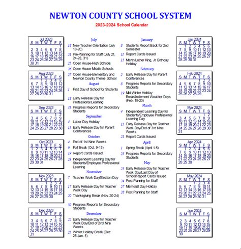 Newton Schools Calendars Image 10