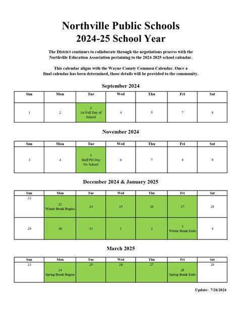 Northville Public Schools Calendar Standardized Testing