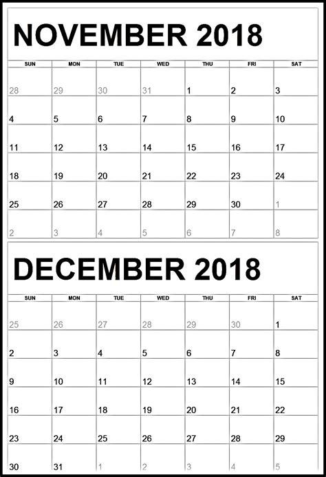 November and December Calendar