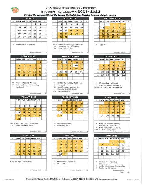 OUSD Academic Calendar