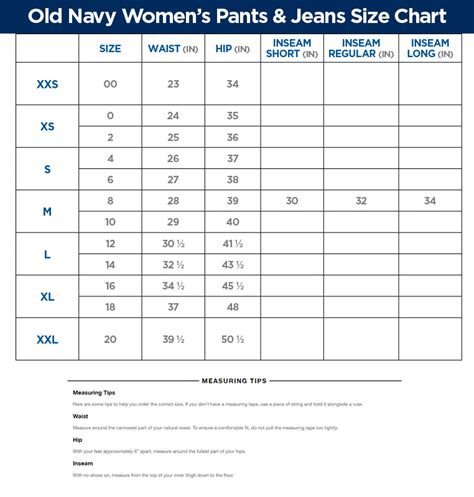 Old Navy Sizing Chart