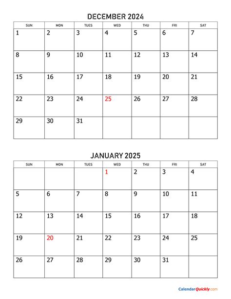 Online December January Calendar