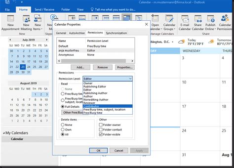 Outlook Calendar Permissions