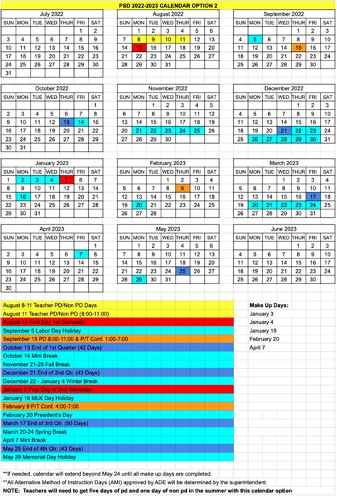 PSD Schools Calendars Example 1