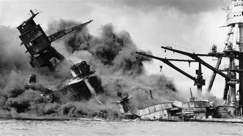 The USS Arizona burning after the attack on Pearl Harbor