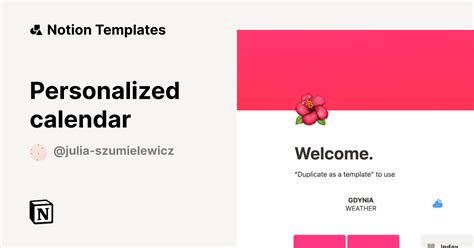 Personalized Notion Calendar Example