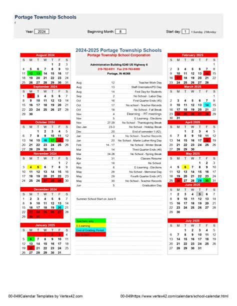 Portage Academic Calendar