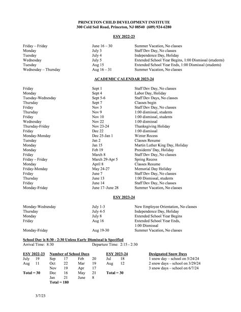 Princeton Academic Calendar Overview