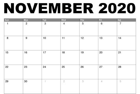 Printable November Calendar