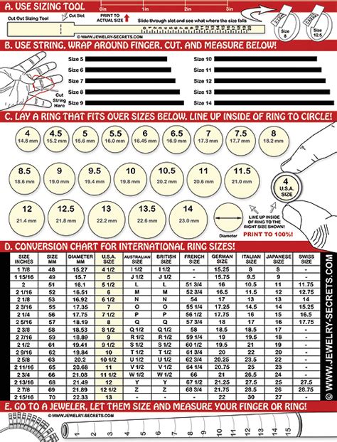 Printable Ring Size Chart for Finger Shapes