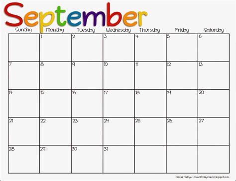 Description of Printable Sept Calendars