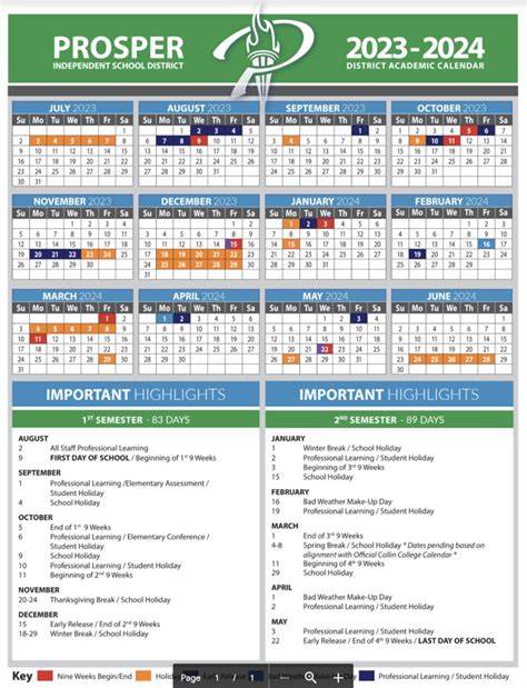 Prosper ISD School Calendar