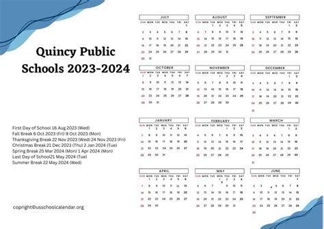 Quincy Schools Calendar