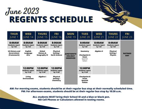 Regents Calendar Tips