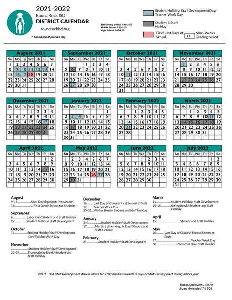 Round Rock ISD Calendar Benefits